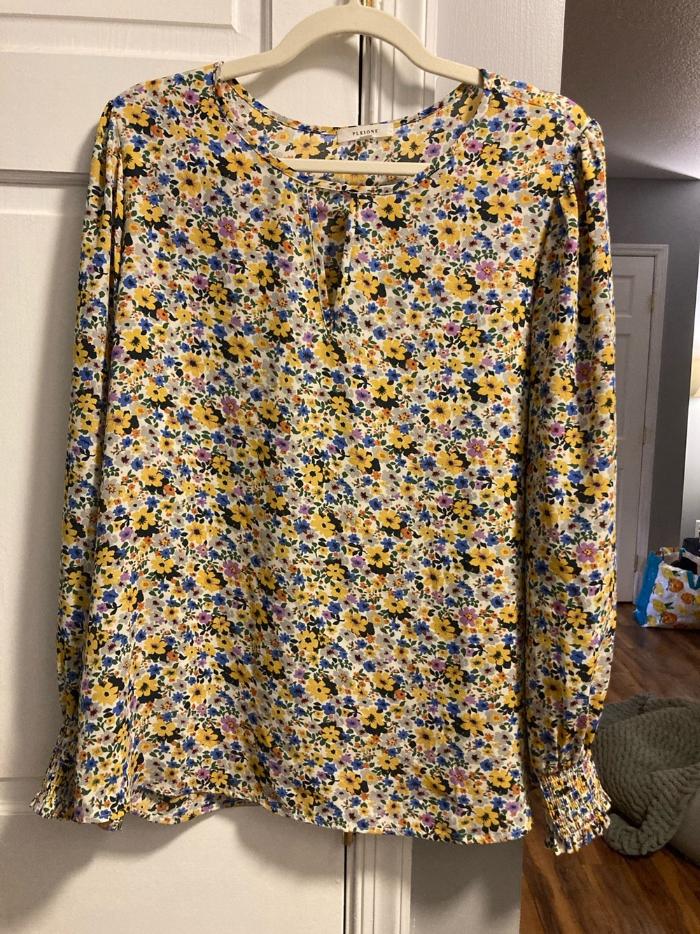 Pleione Yellow Multi-Color Floral Peasant Blouse